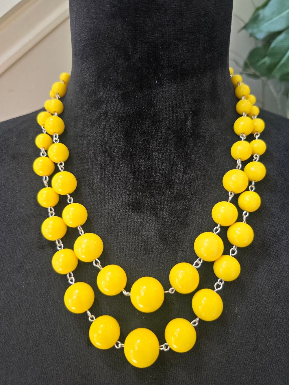 Yellow Beaded Double Strand Chunky Statement Necklace